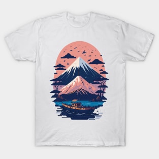 Serene Mount Fuji Sunset Peaceful River Scenery T-Shirt